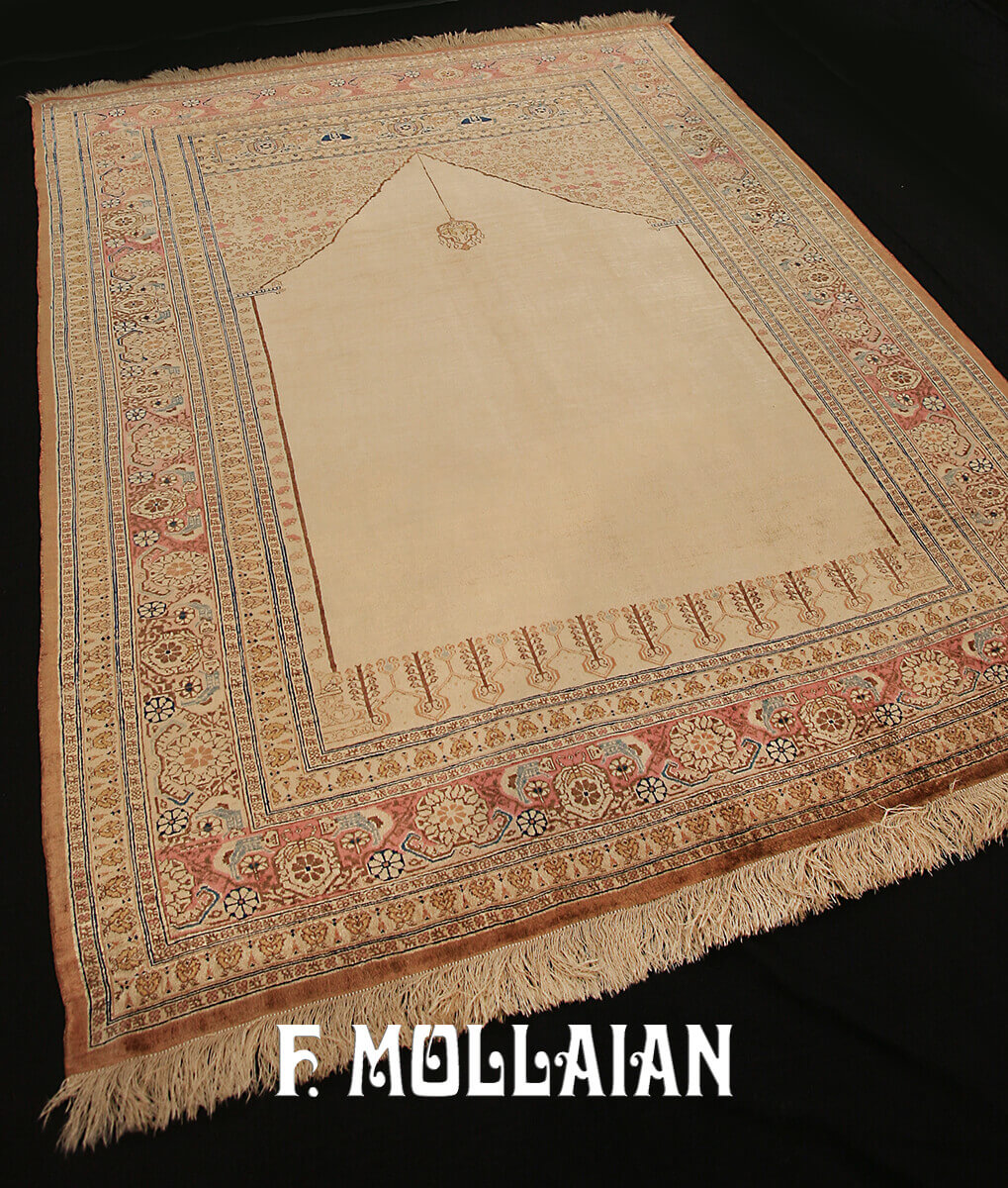 Antique Persian Tabriz Silk Prayer (Altar) Design Rug n°:92878686